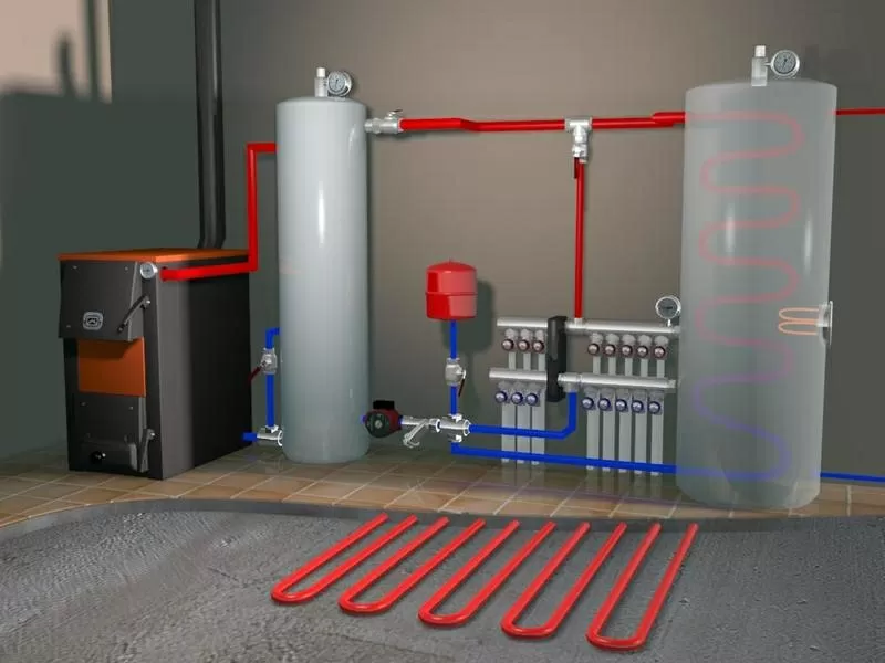 Монтаж систем отопления. Установка котлов,  радиаторов,  теплых полов