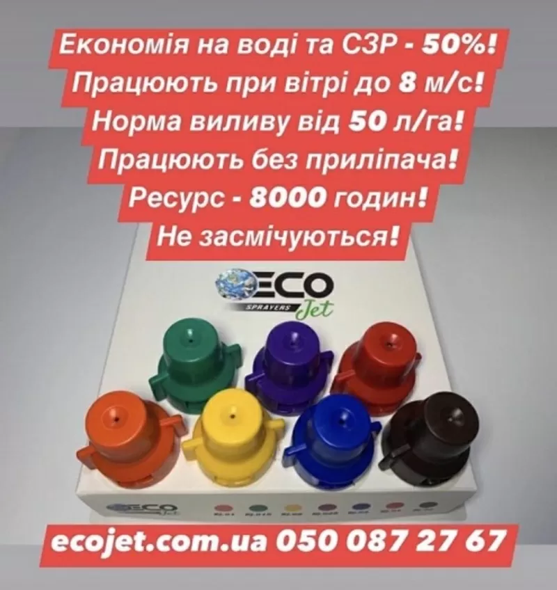 Відцентрові розпилювачі Ecojet,  форсунки до обприскувача Екоджет.